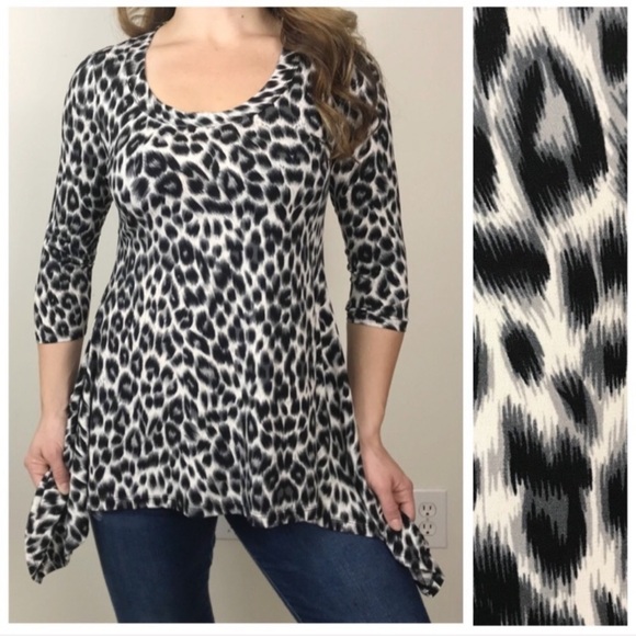 CHAUS NY Stretch Leopard Print Asymmetrical Top Sm - Picture 1 of 8